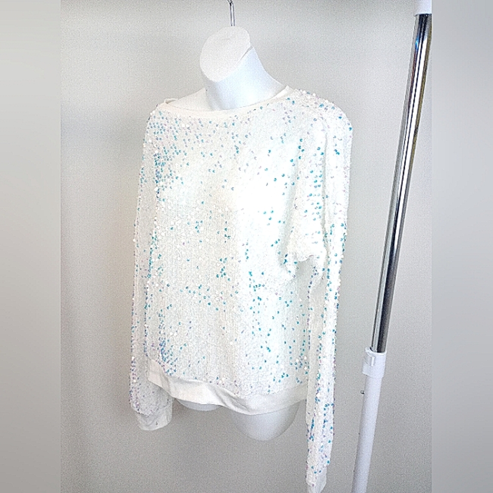 White sequins long sleeve top